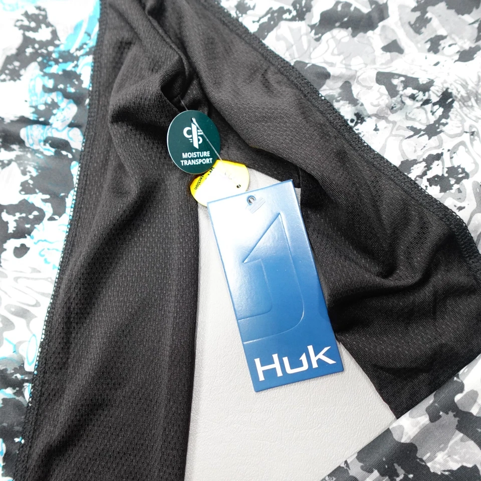 Sudadera con capucha Huk Icon X Tide Change para hombre fresca comodidad absorbente UPF negra camuflaje H1200390 Foto 2 de 4