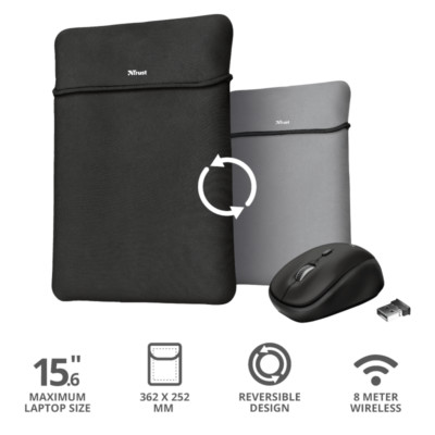 Laptop Tasche Tablet Reversible und Kabellose Maus 2 in 1 Set Trust Tasche 15,6''