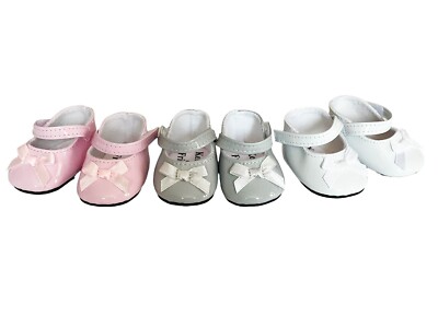 18 Inch Doll Shoes- Pink White Grey Mary Janes