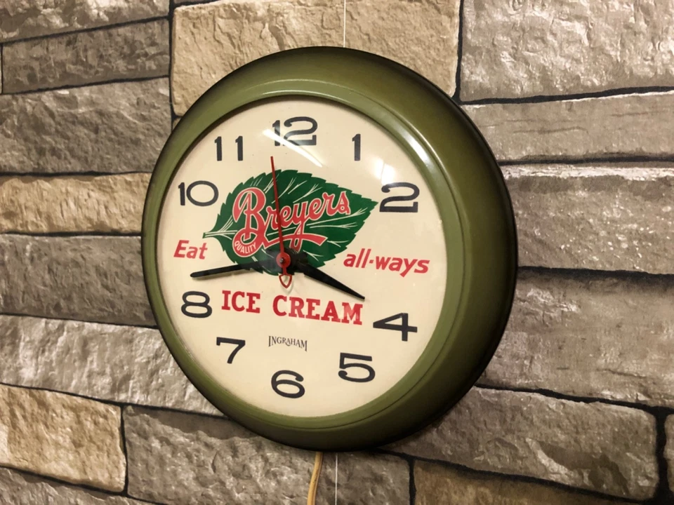 VTG INGRAHAM BRYERS ICE CREAM OLD SODA ADVERTISING KITCHEN DINER WALL CLOCK SIGN - Image 3 of 4