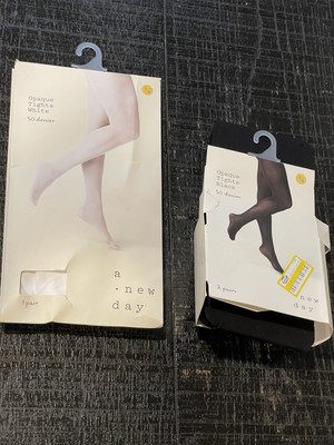 A New Day 2 Pairs Opaque Tights In White & Black Size S/M
