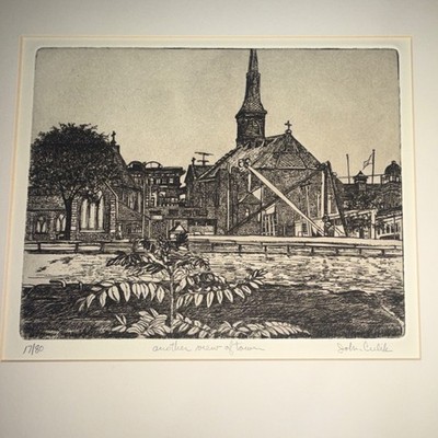 John Culik ''Another View of Town'' Signed Numbered Original Etching Print Matted