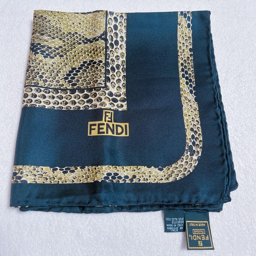 FENDI Large Python Print Silk Scarf/Black Gold Br… - image 2