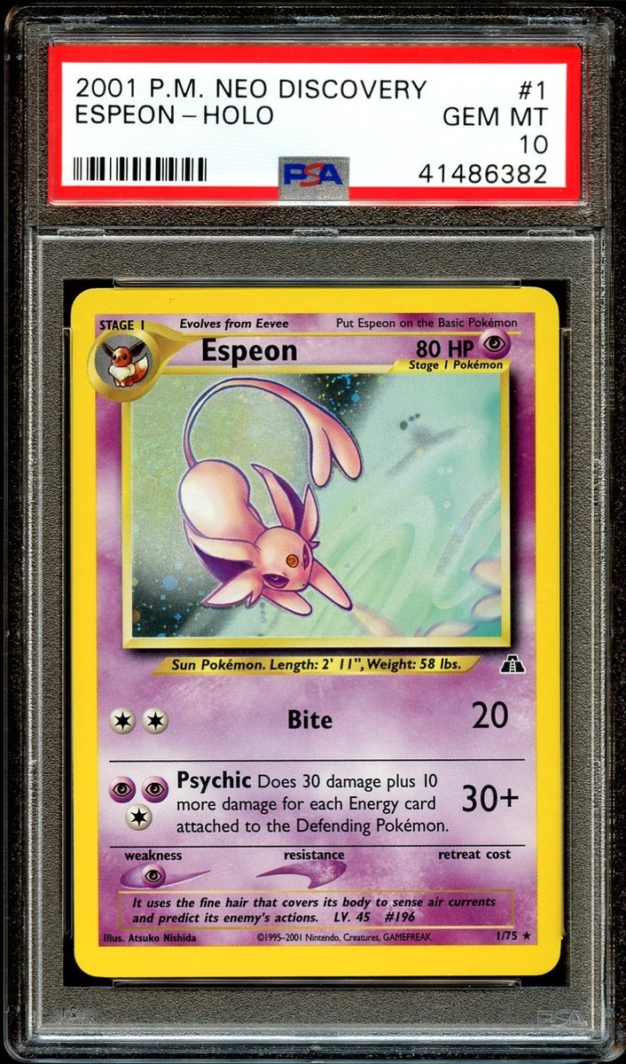PSA 10 GEM MINT Espeon 1/75 SWIRL HOLO Neo Discovery RARE Pokemon