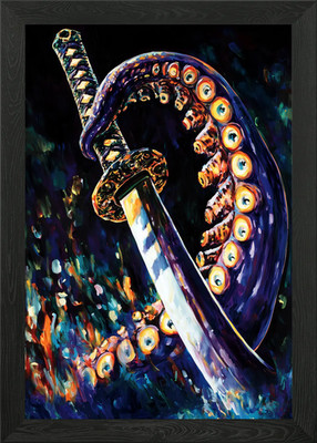 Samurai Schwert und Oktopus gerahmtes Wandbild Poster Leinwanddruck Bild