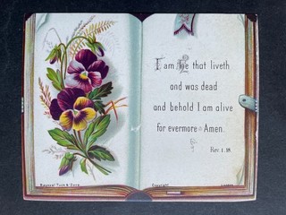VICTORIAN GREETING CARD FLOWERS BOOK RELIGIOUS PSALM