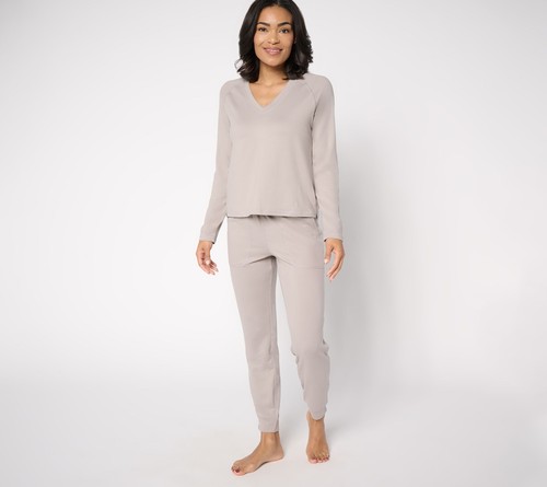 Barefoot Dreams Malibu Collection Butterchic Knit V-Neck Set Pewter M New