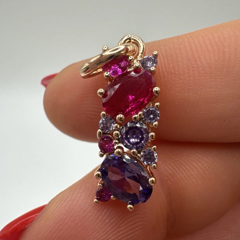 Colgante de oro laminado de 14 quilates Rubelita Amatista Cluster Colgante con sello 585RG Foto 2 de 4