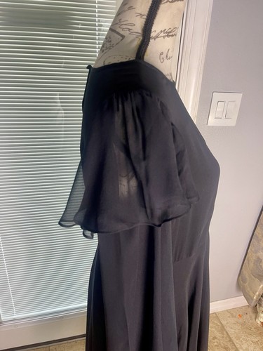 Rebecca Taylor Black Ruffled Silk Chiffon Keyhole Back Mini Dress Sz 8 - Picture 10 of 16