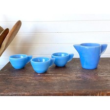 Vintage Akro Agate Blue Child's Dishes: Mini Cups and Pitcher Set