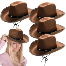4 Pack Brown Cowboy Hat for Men Women, Retro Western Hat Felt Cowgirl Hat