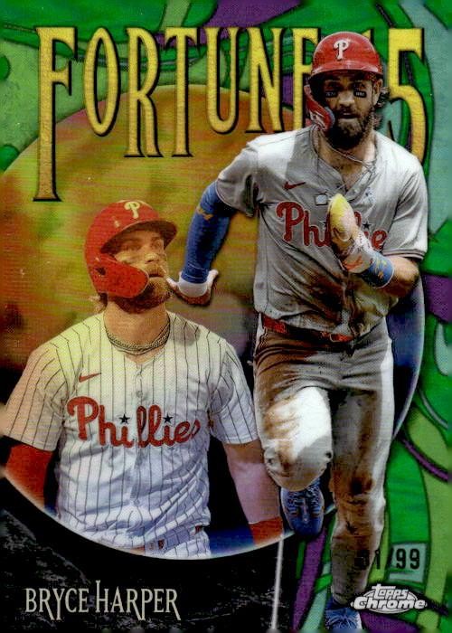 2025 Topps Chrome #F15-6 Bryce Harper Fortune 15 Green Refractors #/99