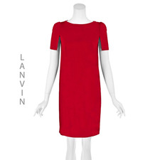 LANVIN Alber Elbaz Era Red Crepe Mini Shift Dress with Cutout Sleeves SZ4-6