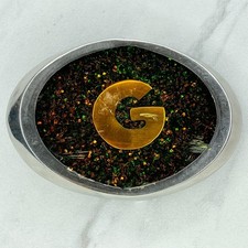 Silver Tone Glitter G Initial Letter Monogram Belt Buckle