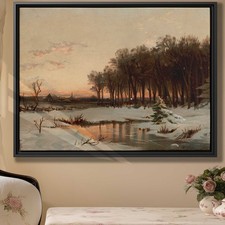 Winter Landscape Watercolor Canvas Print Rustic Wall Art Cozy Cabin Decor