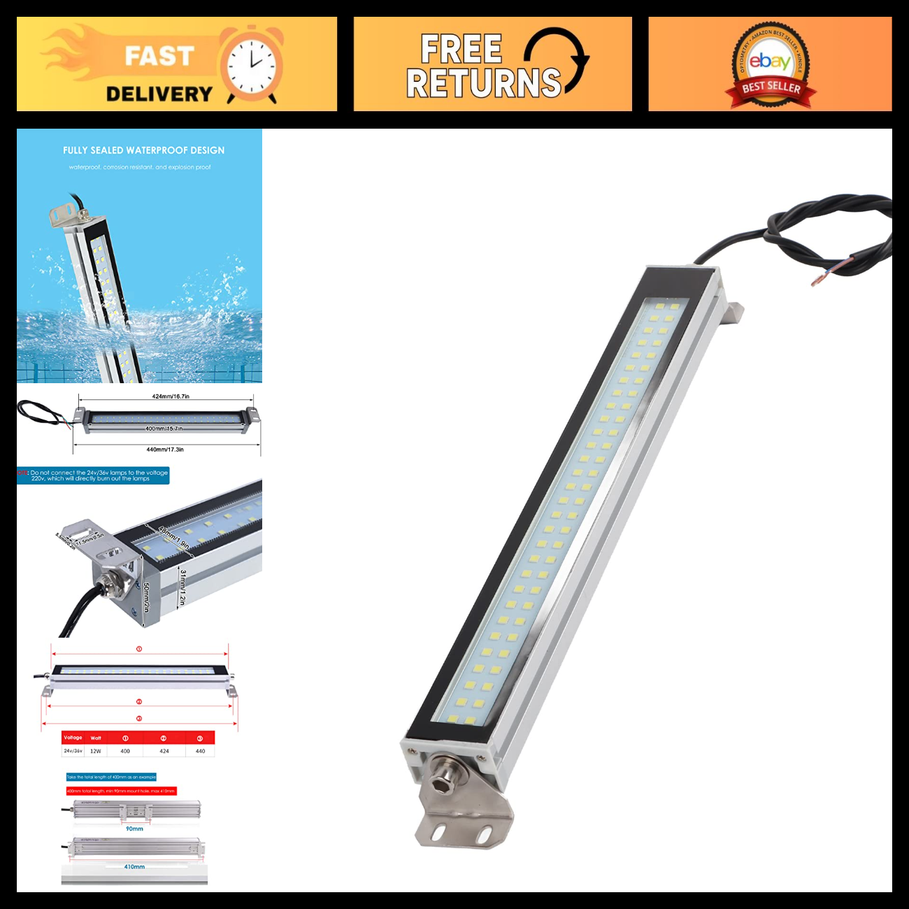 Soled Led Tube Light 24V 12W LED Tube Light for CNC Machines, IP67 Waterproof Industrial ...