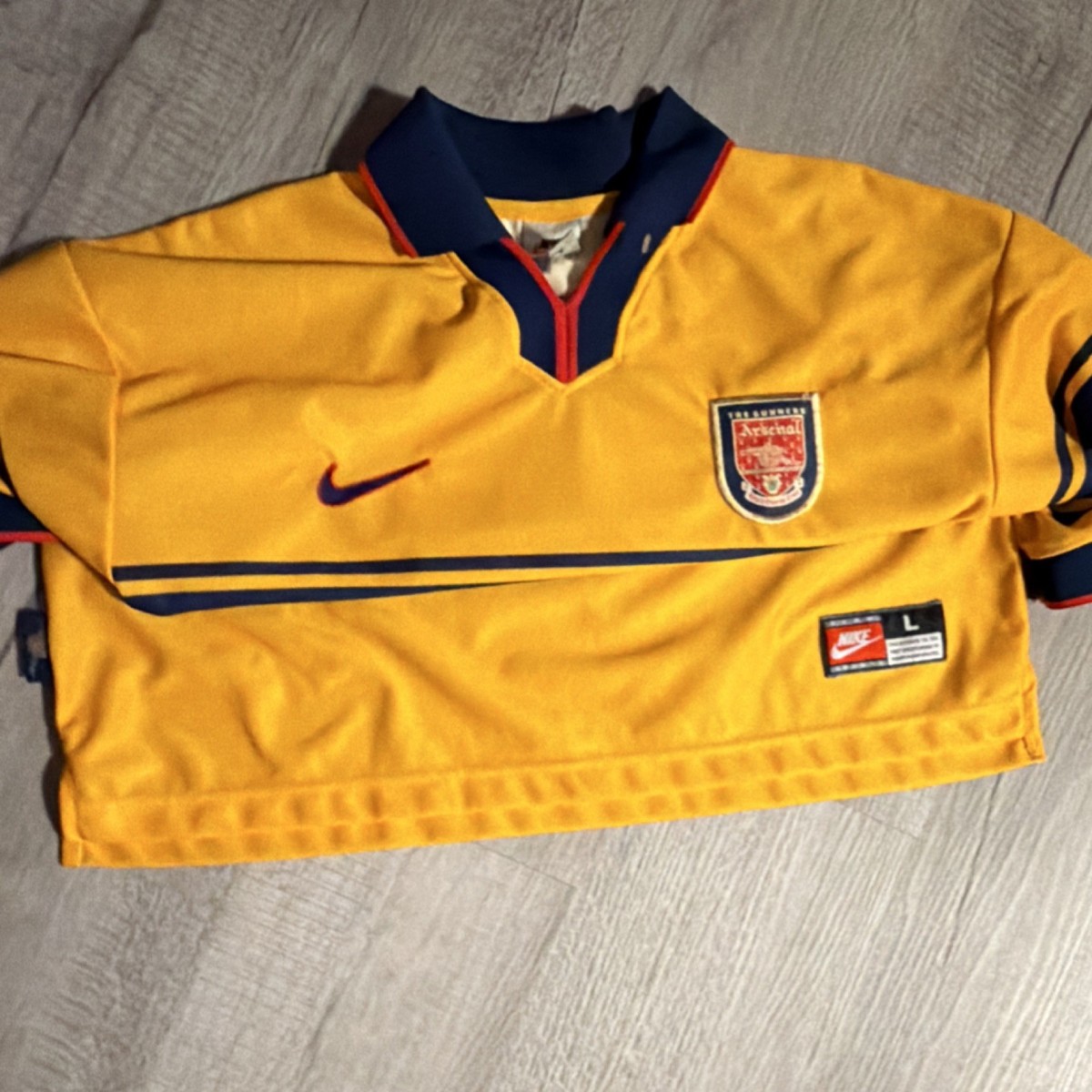 Nike Arsenal JVC Yellow Blue Soccer Jersey Size L Football Shirt