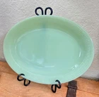 Vintage Fire King Jane Ray Jadeite Oval Plate Large Serving Platter Green Ribbed