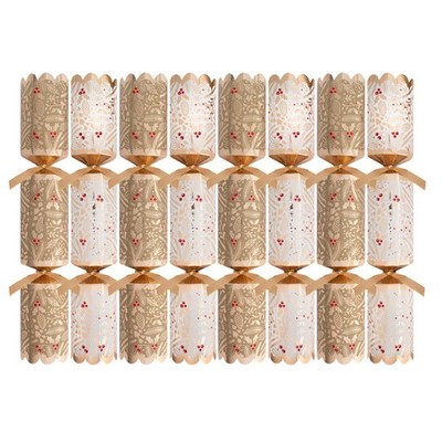 Premium Weihnachtsknacker weiß gold Stechpalme 8er Pack Xmas Dinner Hüte Geschenke
