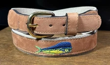 Zep-Pro Brown Leather Canvas Belt Sz 36 1-1/4”Wide Brass Bkl VGUC Read Desc