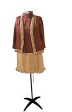 Vtg. 1960  s Chiffon Cocktail Wedding Guest Dress  Jacket Brown Ivory Gold  Flaw