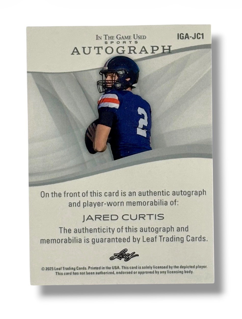 2025 Leaf In The Game Used Sports Red Jared Curtis RC /4 Game Worn Jersey Auto view 2