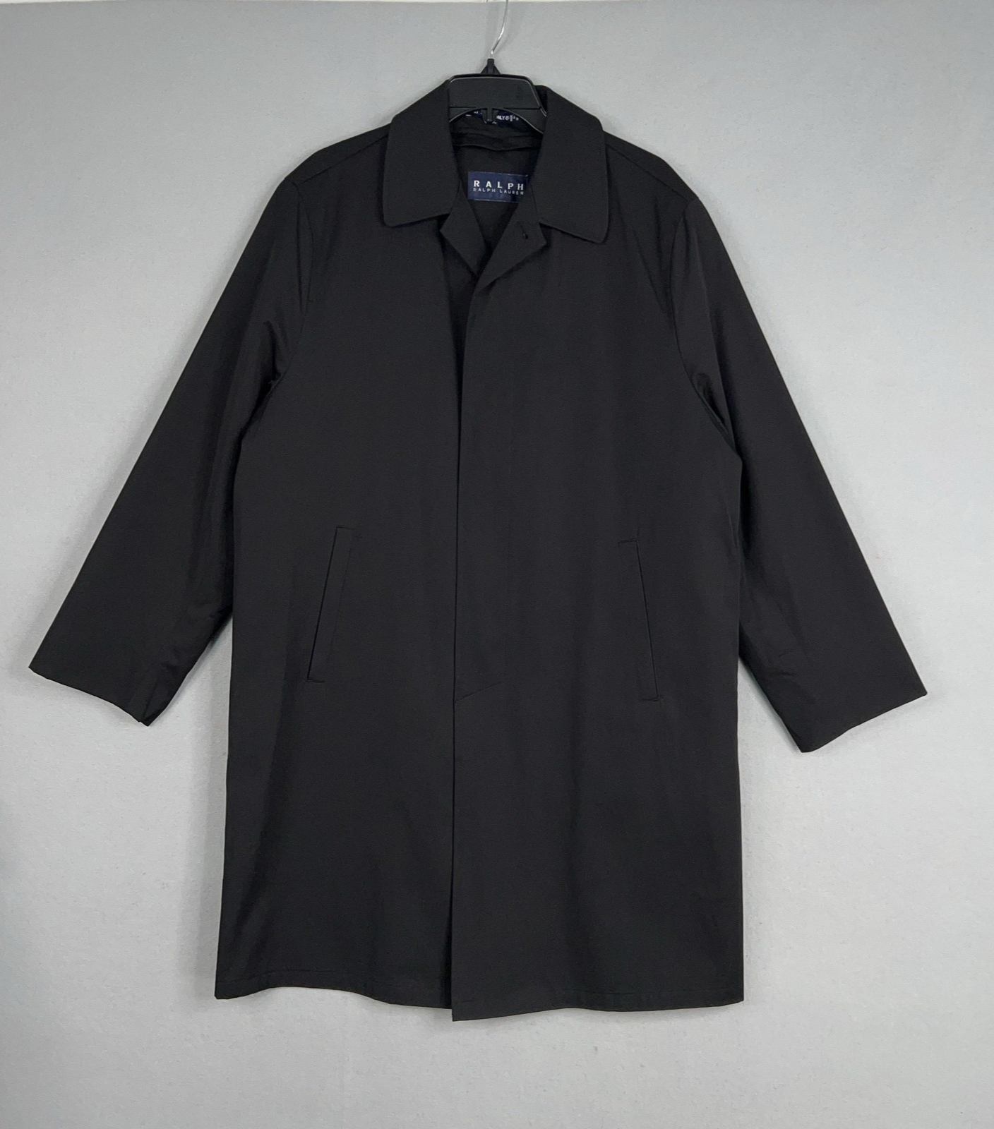 Ralph Lauren Jacket Mens 40R Black Wool Plaid Liner Trench Coat Minimal Classic