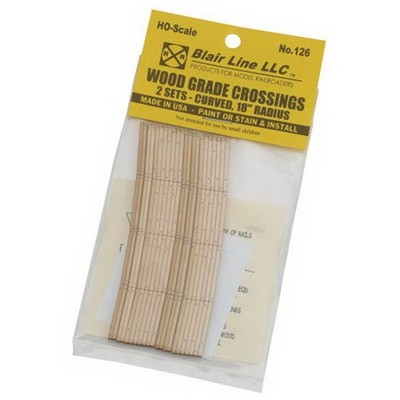 Blair Line 126 HO 2-Lane 17''-19'' Curved Laser-Cut Wood Grade Crossing (Set of 2)