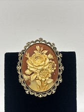 Colgante/broche hibisco estilo camafeo victoriano Gerry's vintage 1980 camafeo