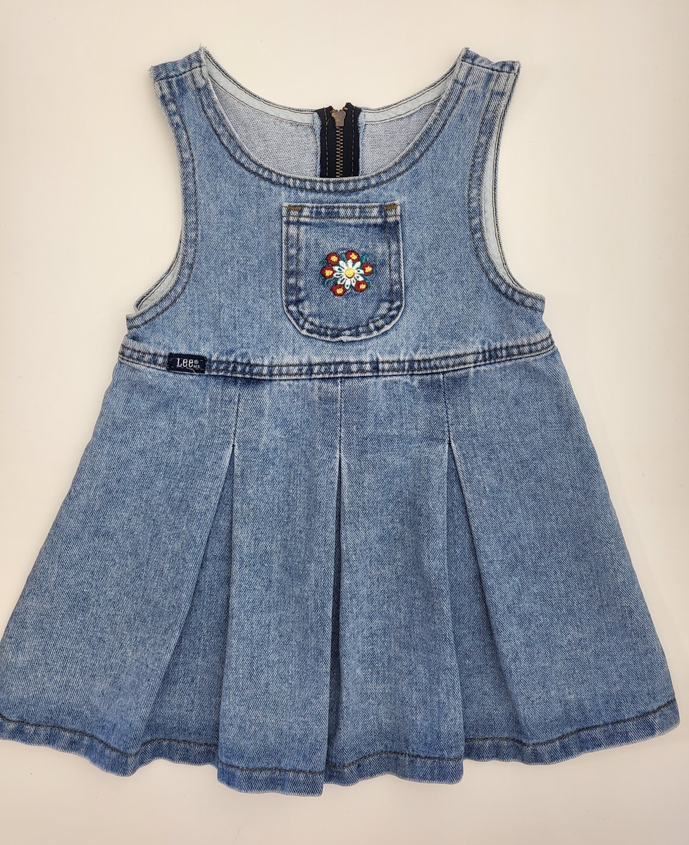 denim dresses women's clothing Women's Drop Waist Blue Denim Midi Dress Satin Wash / 2