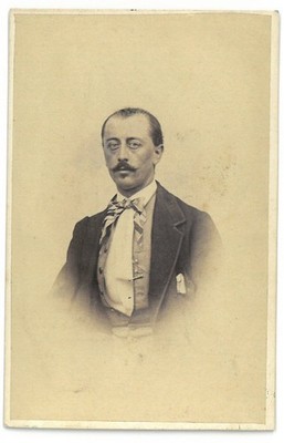 A68-CDV Albumin Business Card Man Mustache Butterfly Jacket Handkerchief Look