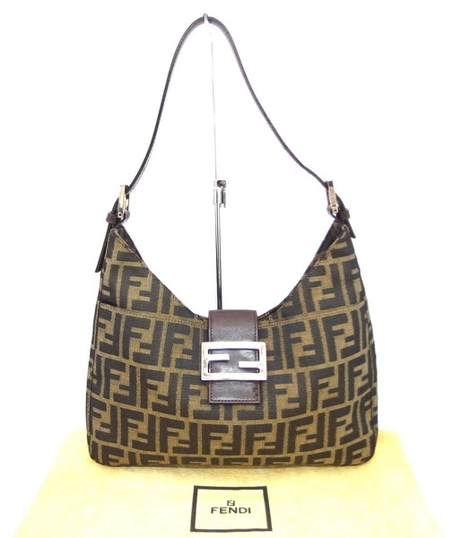 FENDI Mamma Baguette Zucca Canvas Brown Shoulder Bag FF Logo Auth Vintage