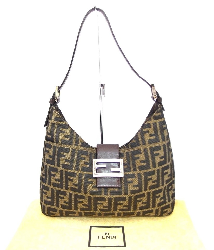 FENDI Mamma Baguette Zucca Canvas Brown Shoulder Bag FF Logo Auth Vintage