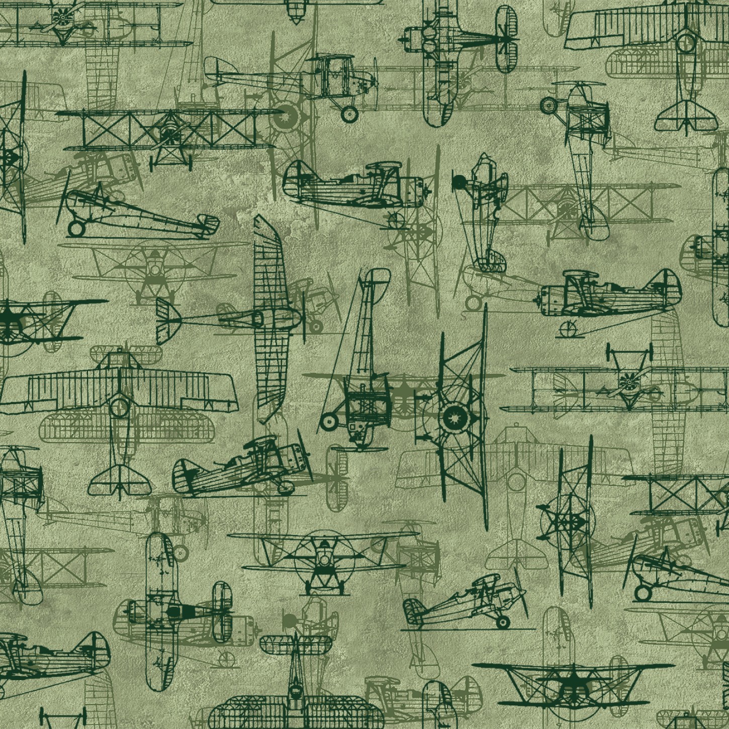 First Flight Airplane Blueprint Green Fabric by 3 Wishes - Sold by the Yard