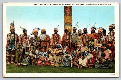 1931 Potawatomi Indians Postcard Peninsula State Park Door County WI E.A. Bishop
