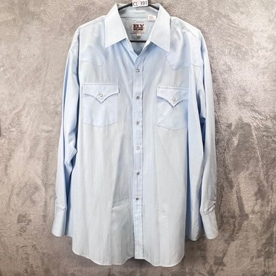 Ely Cattleman Mens Light Blue Striped Western Pearl Snap Shirt 18 35 XL CL-391