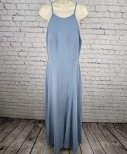 Jenny Yoo Blue Chiffon Strappy Open Back Side Slit Bridesmaid Maxi Dress 10