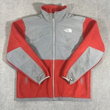 The North Face Denali Boys Large Red Gray Fleece Full Zip Outerwear Jacket