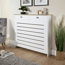 Batley Radiator Cover Grill Shelf Cabinet With Two Drawer MDF Modern White