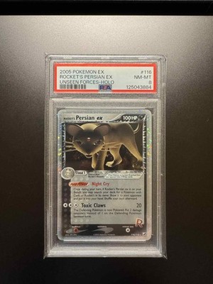 PSA 8 NM-MINT 2005 Pokemon EX Unseen Forces Rocket's Persian EX 116/115