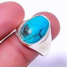 Chrysocolla - Peru 925 Sterling Silver Handmade Solitaire Ring s.9 T36 A322
