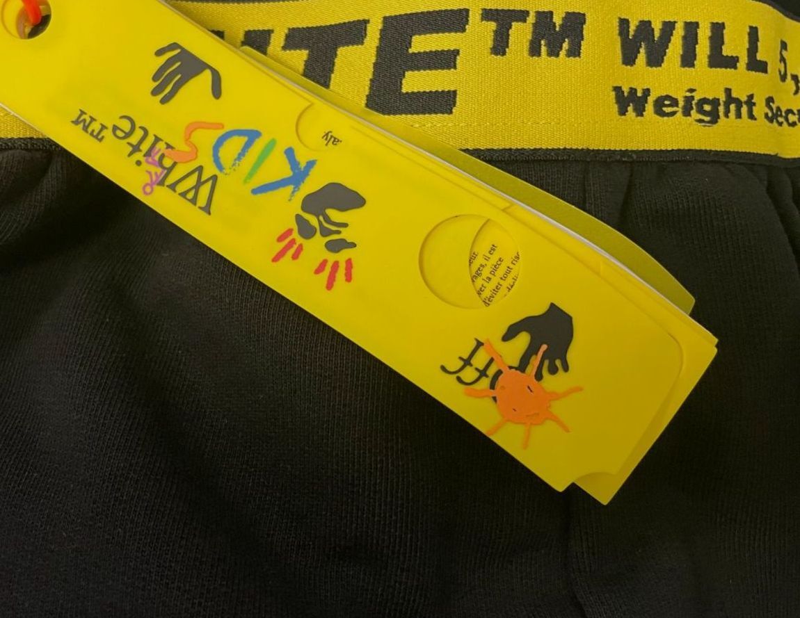 $240 OFF-WHITE Girl's Black Yellow Stretch Cotton A-Line Logo Mini Skirt Size 8