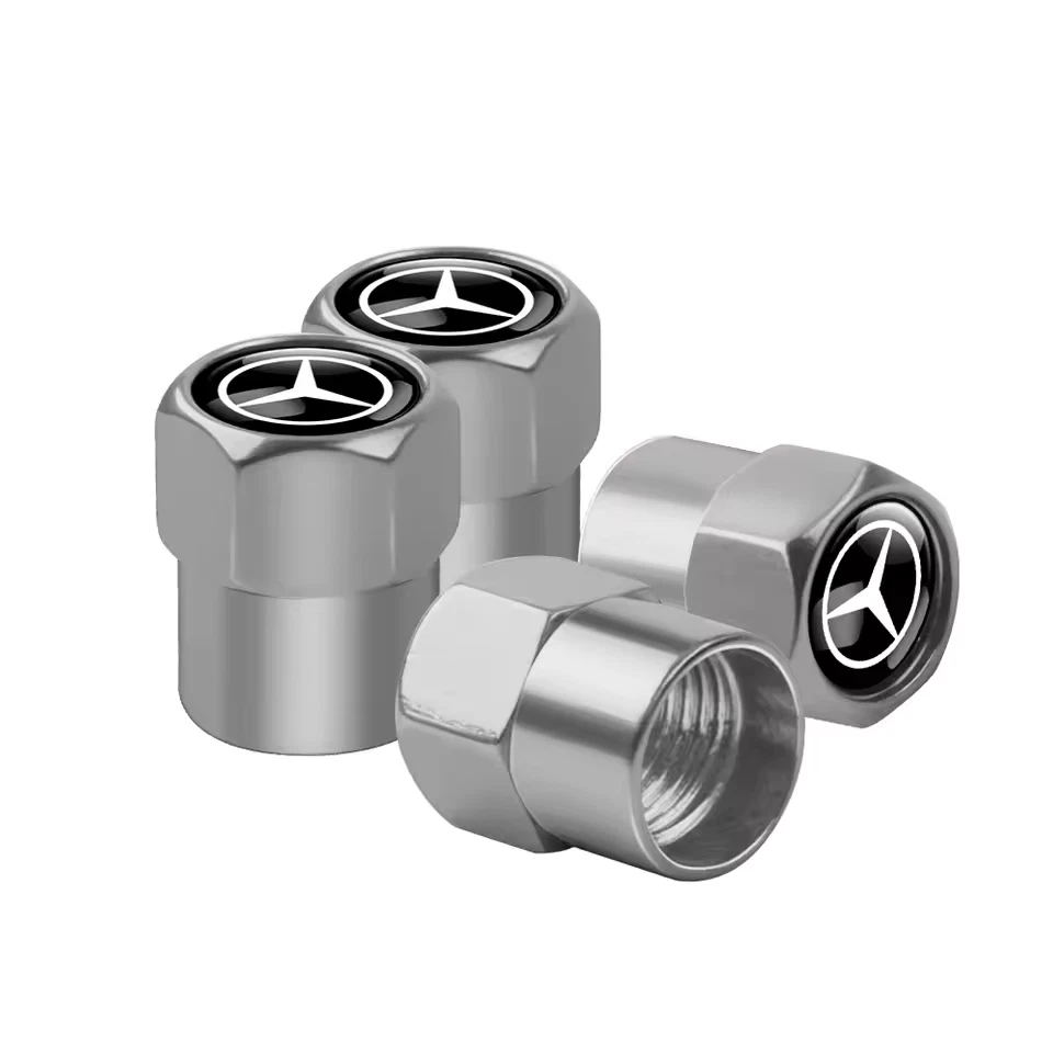 4x Capuchons Bouchons de Valve de Pneu Alu Mercedes-Benz AMG Noir Argent - Photo 4/4