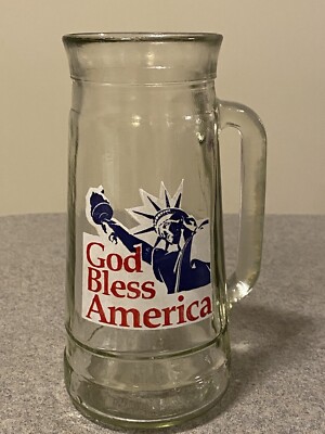 Vintage  God Bless America  Statute of Liberty Glass Mug 4th July Independence