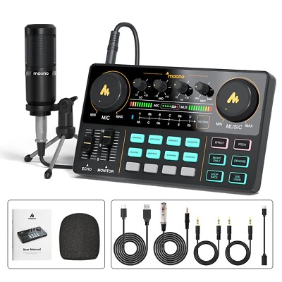 MAONO Podcast Equipment Bundle Audio mixer All-in-One Podcast Production Stud...