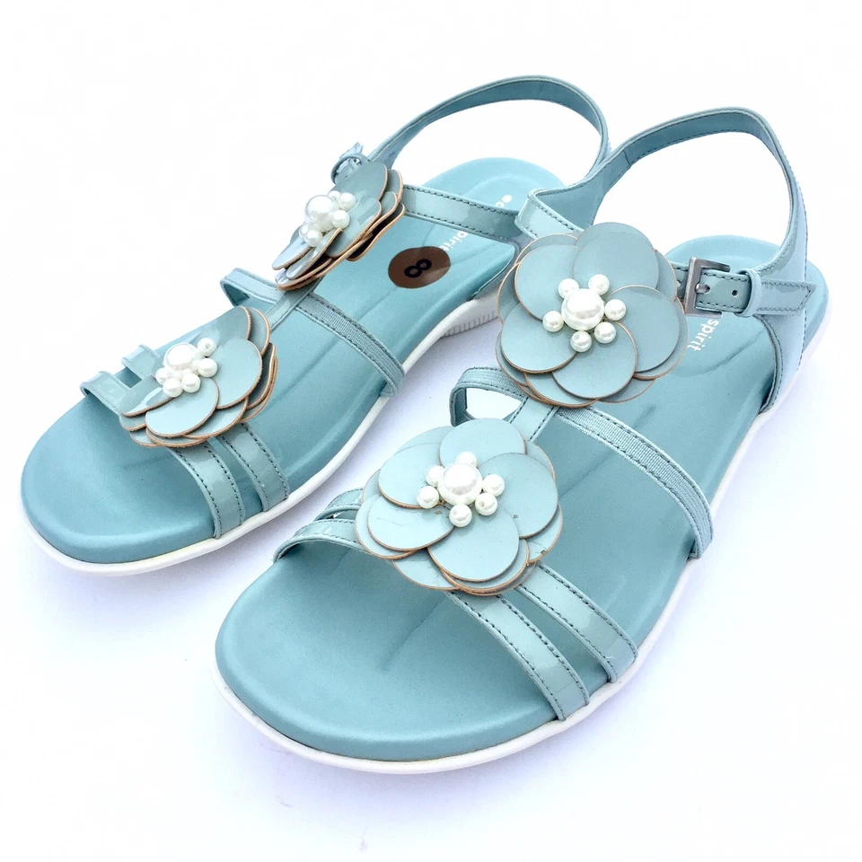 Sandalias Easy Spirit para mujer charol brillante planas perlas cuentas pétalos refugio Foto 4 de 4