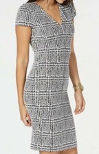 NWT $135 MICHAEL Michael Kors Plaid Jacquard Midi Dress Black