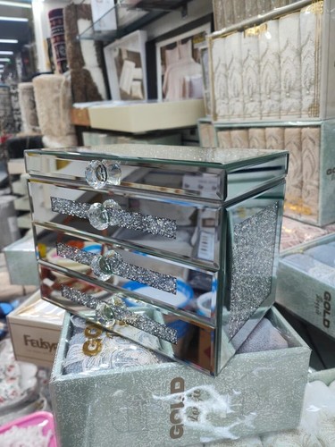 Crushed Crystal Mirror Handmade Storage Jewellery Necklace Box H24Cm W16Cm L18Cm - Picture 4 of 7