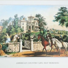Currier & Ives Vtg Print American Country Life May Morning Lithograph Art Decor