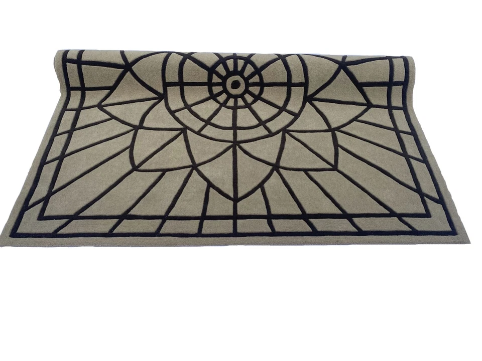 Alfombra 100% Lana Estilo Moderno Beige Negra 200x200 cm Cuadrada Handtufted WT1 - Imagen 4 de 4